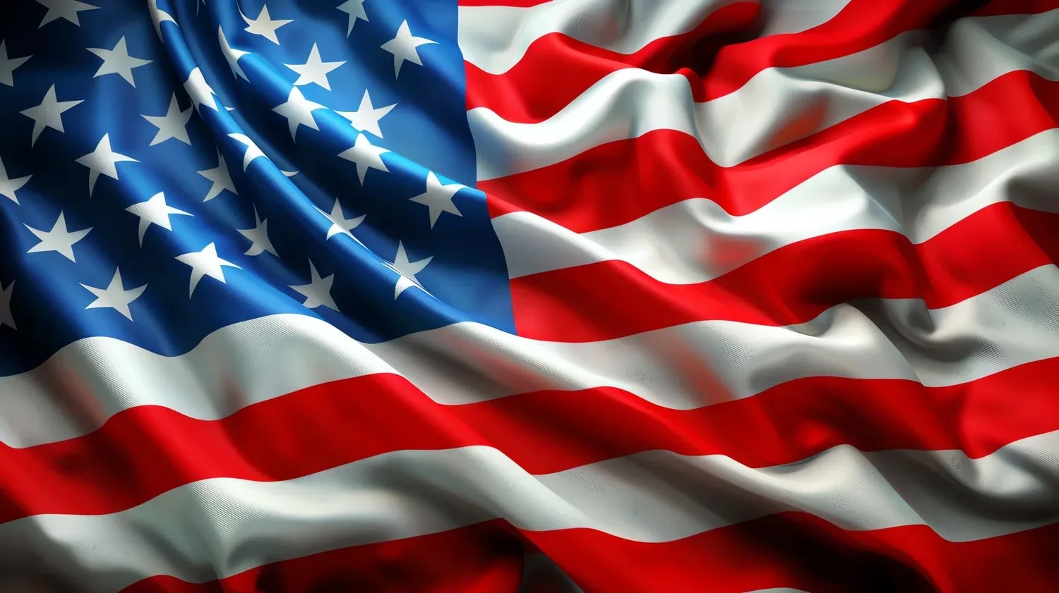 Close-up of an American flag rippling in the wind