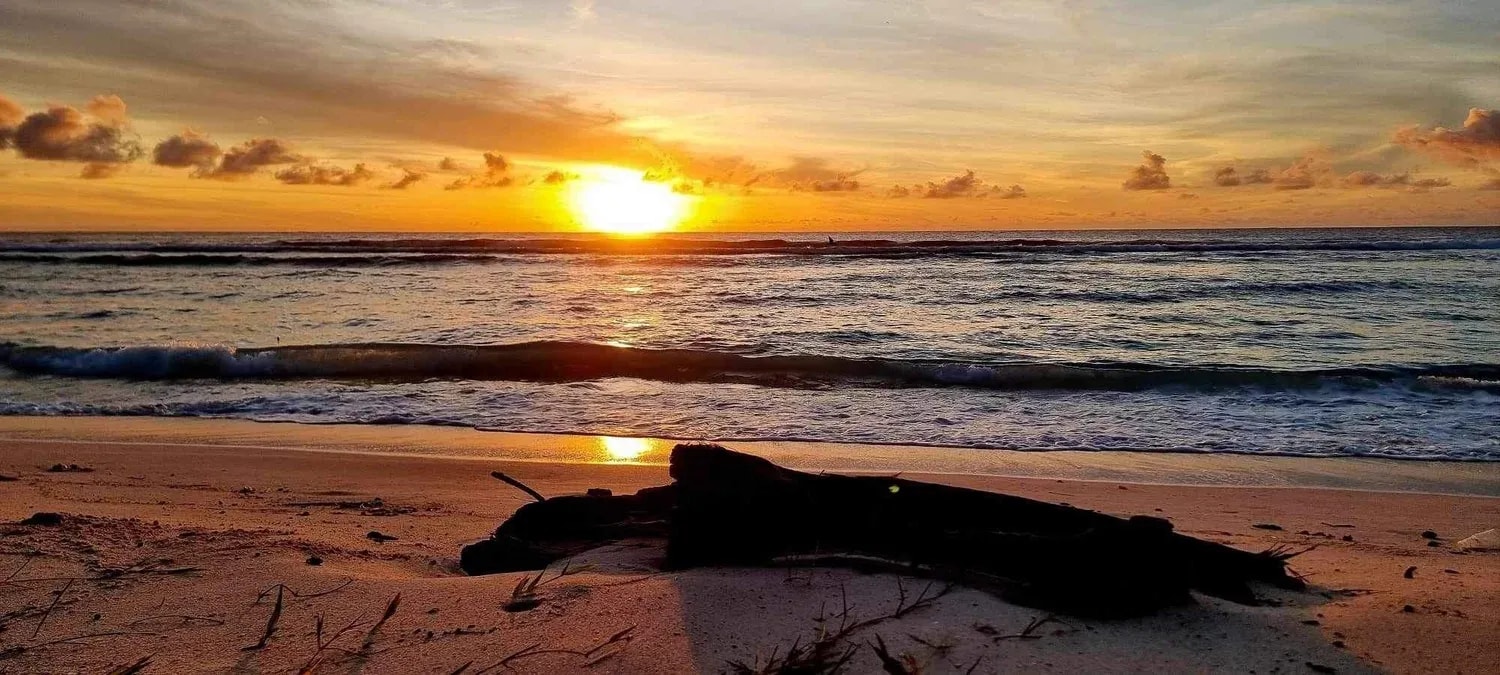 Sunset over the ocean from a Pacific island beach