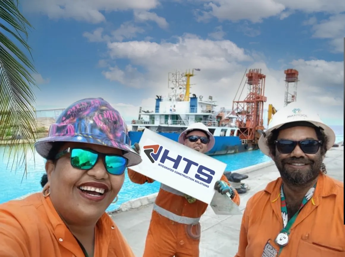 HTS Constructions crew working alongside local workers in Naoero (formerly Nauru)